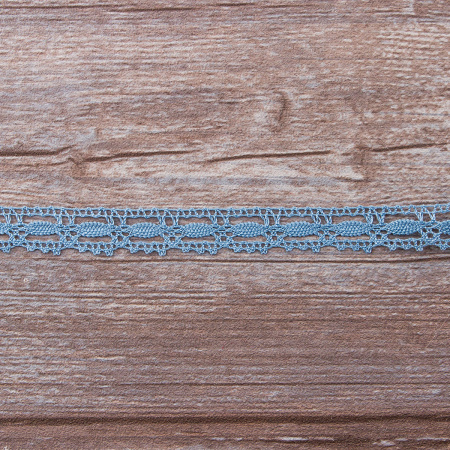 Мерсеризованное хлопковое кружево, 15 мм, цвет темно-голубой. Арт 1798/F4                 