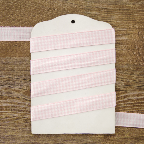 Лента с рисунком клетка SAFISA, 15 мм, 25 м, цвет 05, розовый. Арт 466-15мм-05             