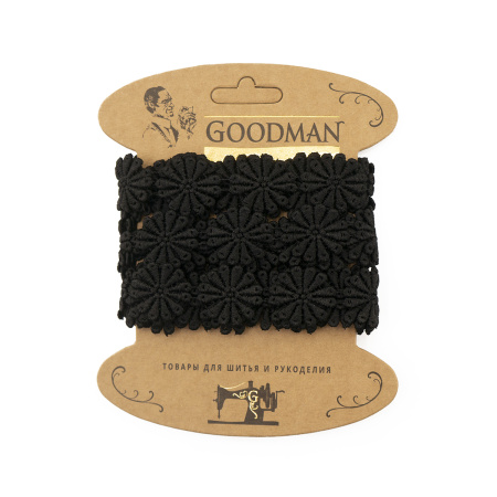 Кружево гипюр, 28 мм, цвет черный, 100% полиэстер, 3,5 м. Арт G-4988.13
