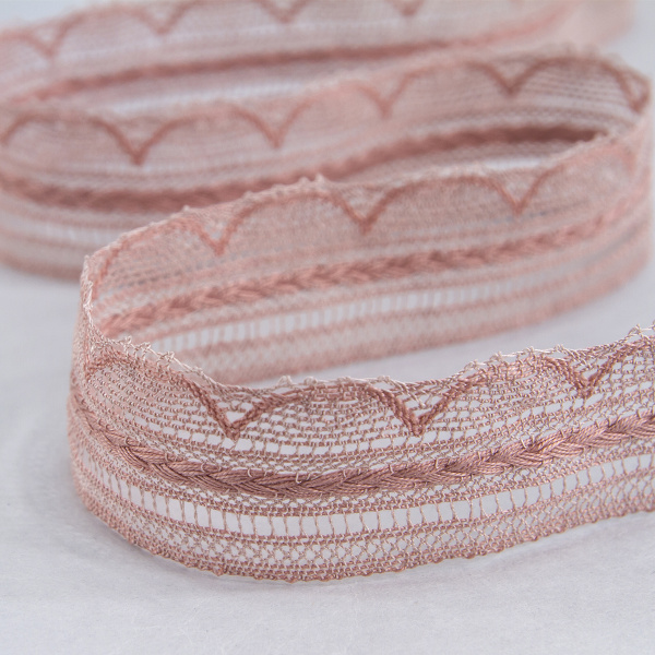 Мерсеризованное хлопковое кружево, 33 мм, цвет пыльно-розовый. Арт 2177/W4