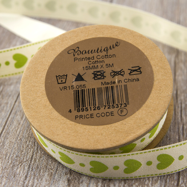 Лента хлопковая на картонной мини-катушке "Сердечки". Арт VR15.055