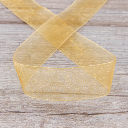 Лента органза SAFISA мини-рулон, 25 мм, 2,5 м, цвет 54, бежево-золотистый. Арт P00520-25мм-54          
