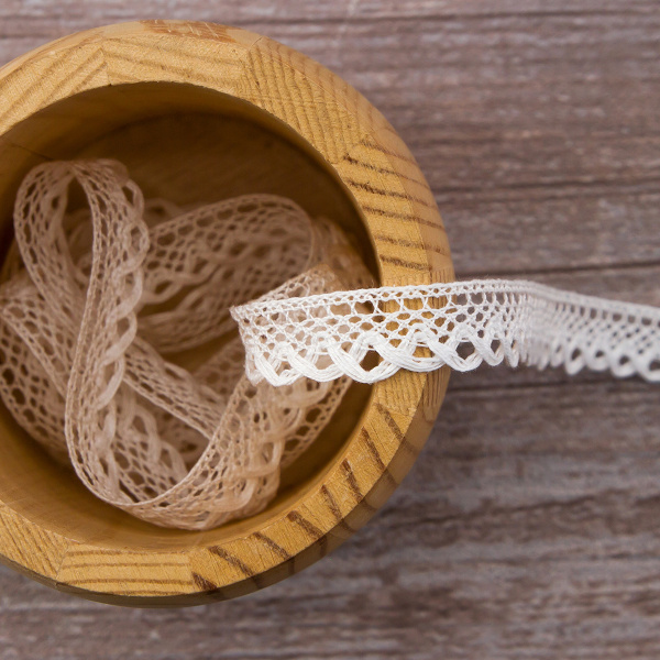 Мерсеризованное хлопковое кружево, 16 мм, белый. Арт 2110/01