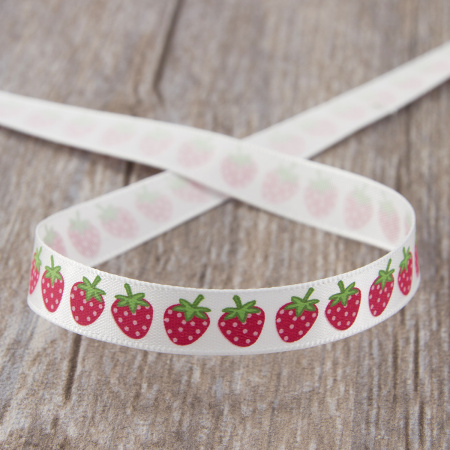 Лента репсовая на картонной мини-катушке "Клубнички". Арт VR10.401