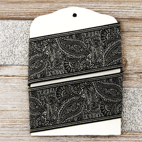 Лента жаккард с люрексом SAFISA, 50 мм, 15 м, цвет 102, черный/серебряный. Арт 9219-50мм-102