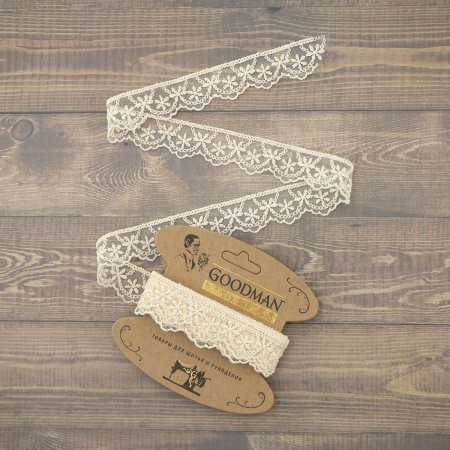 Кружево-вышивка на тюле, 28 мм, цвет бежевый, 100% полиэстер, 3,5 м. Арт T-1910.371