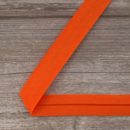 Косая бейка хлопок/полиэстер 20 мм, 25 м, цвет 114, ярко-оранжевый. Арт 6120-20мм-114           
