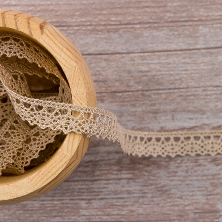 Мерсеризованное хлопковое кружево, 12 мм, цвет серо-бежевый. Арт 3267/27                 