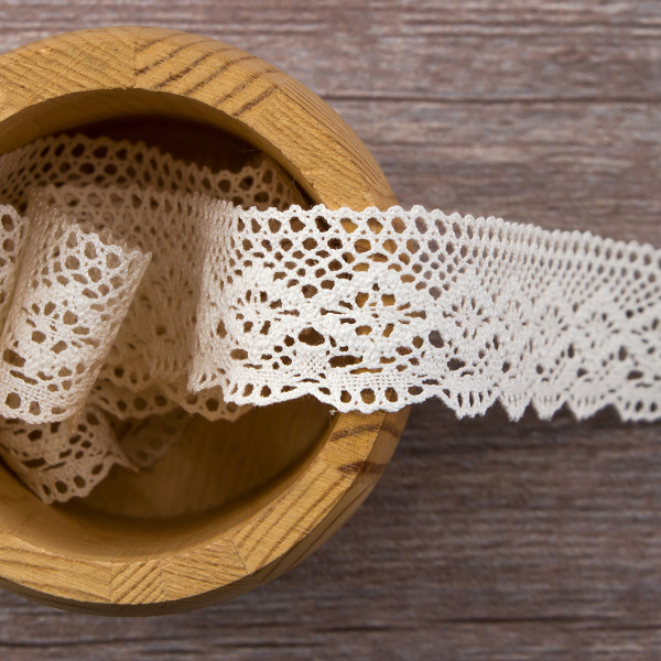 Мерсеризованное хлопковое кружево, 30 мм, шампань. Арт 2123/72