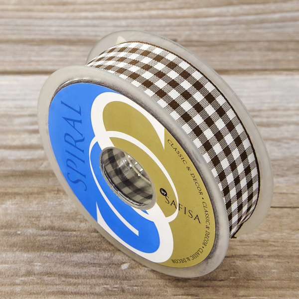 Лента с рисунком клетка SAFISA, 25 мм, 25 м, цвет 17, коричневый. Арт 469-25мм-17             