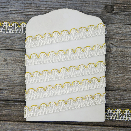 Тесьма PEGA тип отделочная, цвет белый с золотом, 15 мм. Арт 844153415DA001          