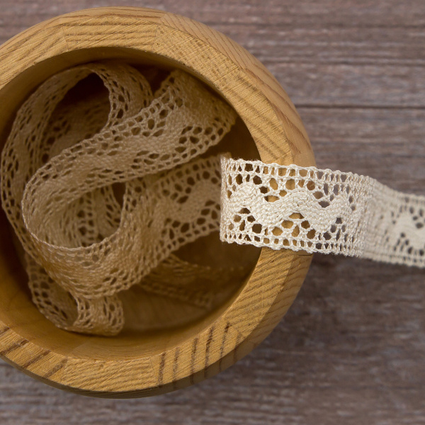 Мерсеризованное хлопковое кружево, 16 мм, цвет сливочный. Арт 2066/02