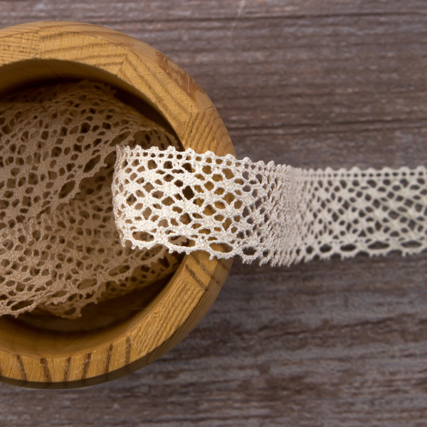 Мерсеризованное хлопковое кружево, 23 мм, шампань. Арт 2096/72