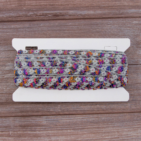 Мерсеризованное хлопковое кружево, 13 мм, цвет серебристый с сиренево-розовым. Арт 3615/A7                 