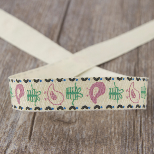 Лента хлопковая на картонноймини-катушке "Птички и подарки". Арт VR15.062