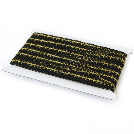 Тесьма PEGA декоративная с люрексом, цвет коричневый с золотом, 16 мм. Арт 844149916DA702          