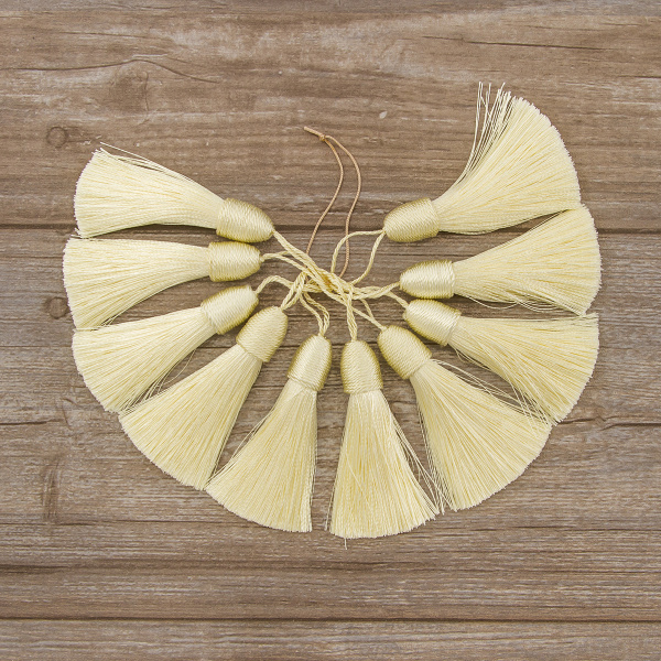 Кисть декоративная на шнуре, длина 85 мм, цвет кремовый. Арт KY - 05-col.PE - 4