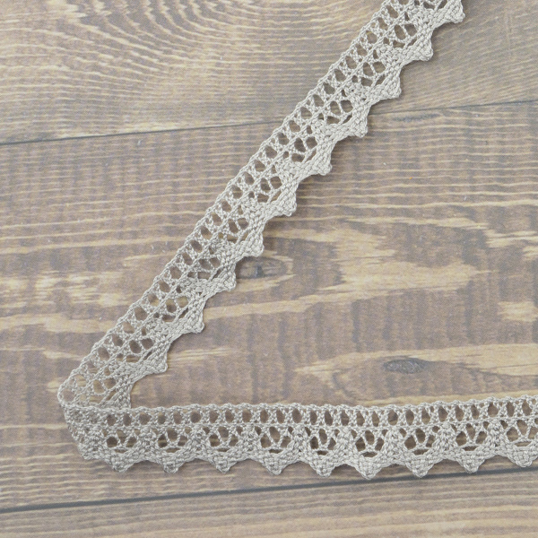 Кружево плетеное, 12 мм, цвет серый, 100% хлопок, 5 м. Арт K-5004-31