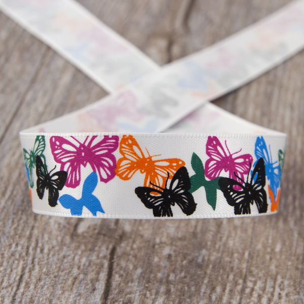 Лента атласная на картонной мини-катушке "Бабочки". Арт VR15.440