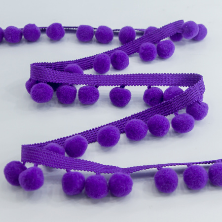 Тесьма с помпонами, диаметр 20 мм, цвет фиолетовый. Арт PA-40-col.404