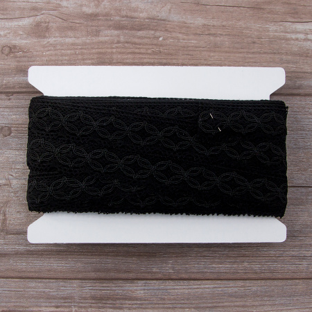 Мерсеризованное хлопковое кружево, 35 мм, цвет черный. Арт 2222/14