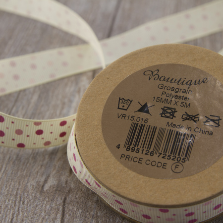 Лента репсовая на картонной мини-катушке "Горошки". Арт VR15.016