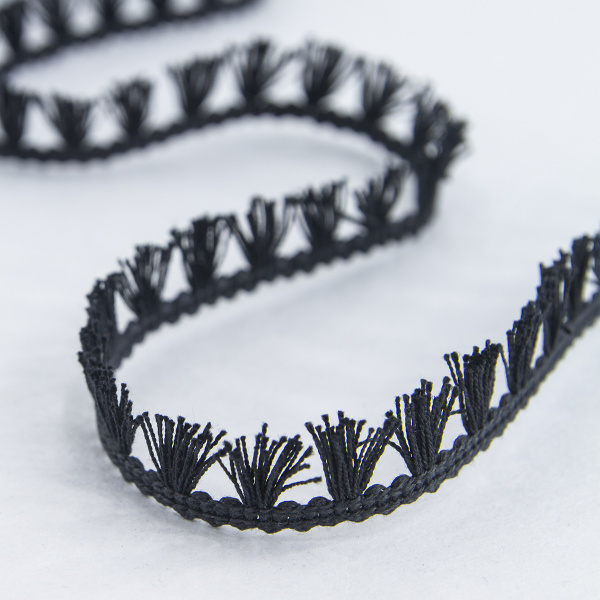 Тесьма декоративная, 16 мм, с бахромой, цвет черный. Арт 2204/14