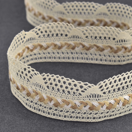 Мерсеризованное хлопковое кружево, 35 мм, цвет кремовый. Арт 2196/02