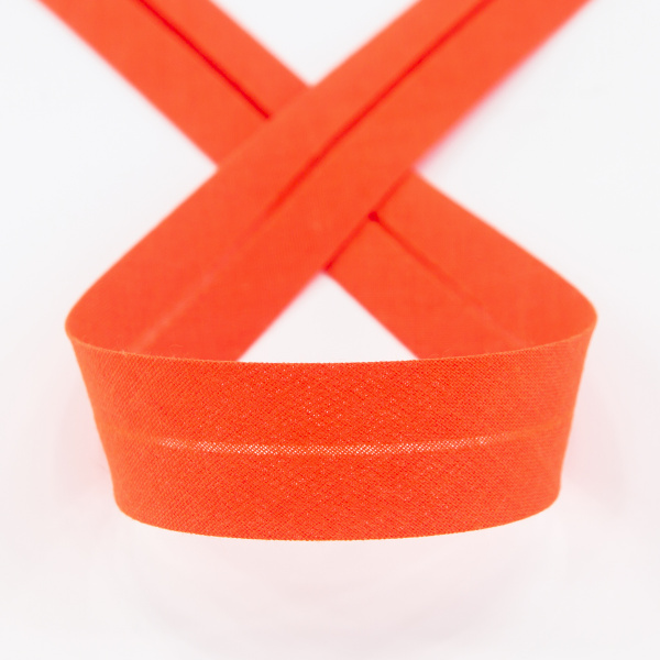 Косая бейка хлопок/полиэстер 20 мм, 25 м, цвет 114, ярко-оранжевый. Арт 6120-20мм-114           