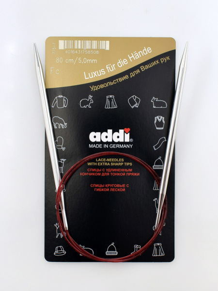 Спицы круговые с удлиненным кончиком, addiClassic Lace №5, 80 см. Арт 775-7/5-80