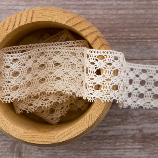 Мерсеризованное хлопковое кружево, 35 мм, шампань. Арт 2129/72