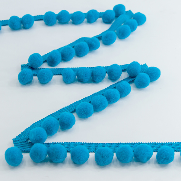 Тесьма с помпонами, диаметр 20 мм, цвет бирюзовый. Арт PA-40-col.517