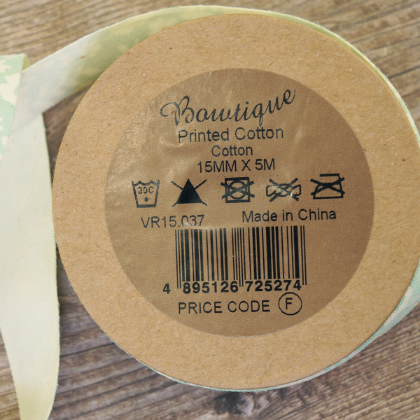 Лента хлопковая на картонной катушке "Цветы: зеленый с оранжевым". Арт VR15.037