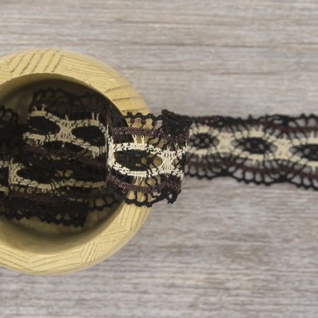 Мерсеризованное хлопковое кружево, 33 мм, цвет тёмно-бежевый. Арт 2205/2T