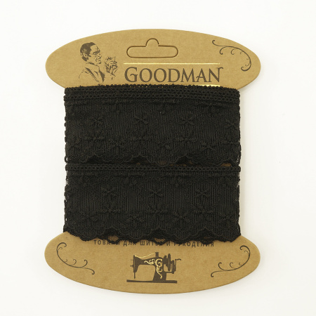 Кружево-вышивка на тюле, 45 мм, цвет черный, 100% полиэстер, 3,5 м. Арт T-1281.13