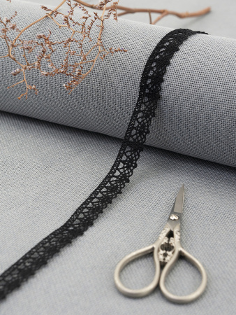 Кружево плетеное, 10 мм, цвет черный, 100% хлопок, 5 м. Арт K-5001-13