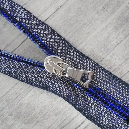 Молния спираль, на люрексной ленте, неразъёмная 1 замок, 6 мм, 18 см, цвет синий джис. Арт 2529211/18/15001