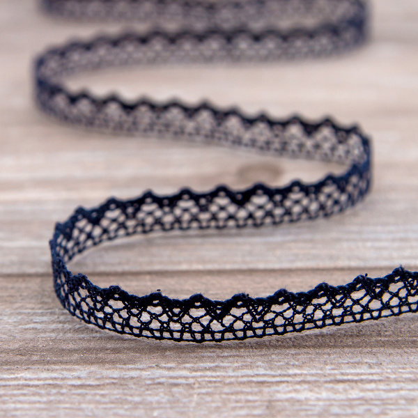 Мерсеризованное хлопковое кружево, 8 мм, цвет темно-синий. Арт 2062/9S