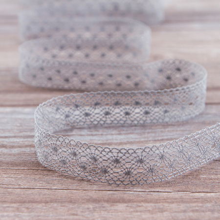 Мерсеризованное хлопковое кружево, 20 мм, цвет серый. Арт 2020/W3