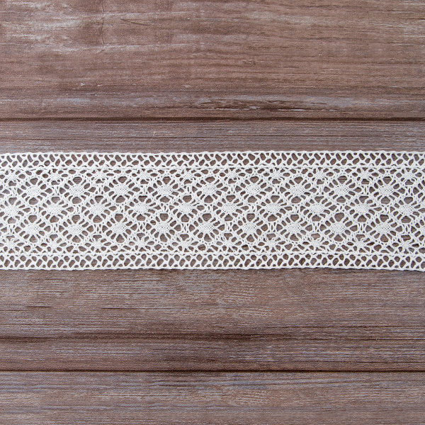 Мерсеризованное хлопковое кружево, 85 мм, цвет белый. Арт 2232/01