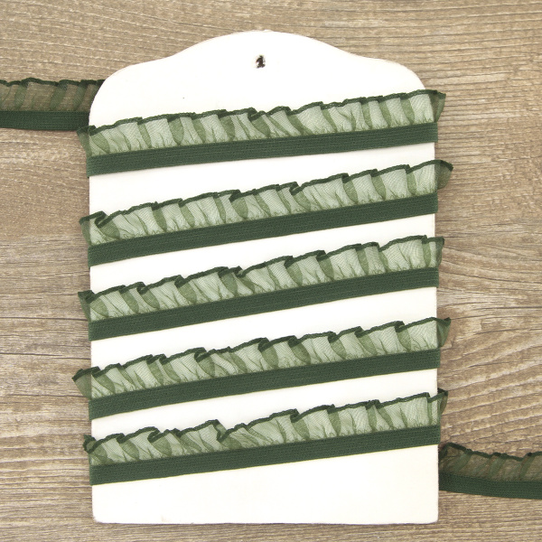 Рюш эластичный PEGA, цвет темно-зеленый с люрексом, 14 мм. Арт 821614414H7864          