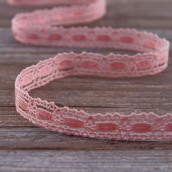 Мерсеризованное хлопковое кружево, 15 мм, цвет светло-розовый. Арт 1798/06                 