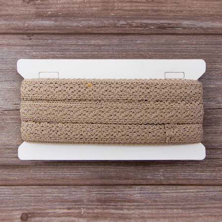 Мерсеризованное хлопковое кружево, 20 мм, цвет серо-бежевый. Арт 3037/27                 