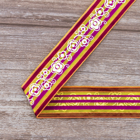 Лента с рисунком SAFISA, 38 мм, цвет бордо/желтый. Арт 25239-38-03