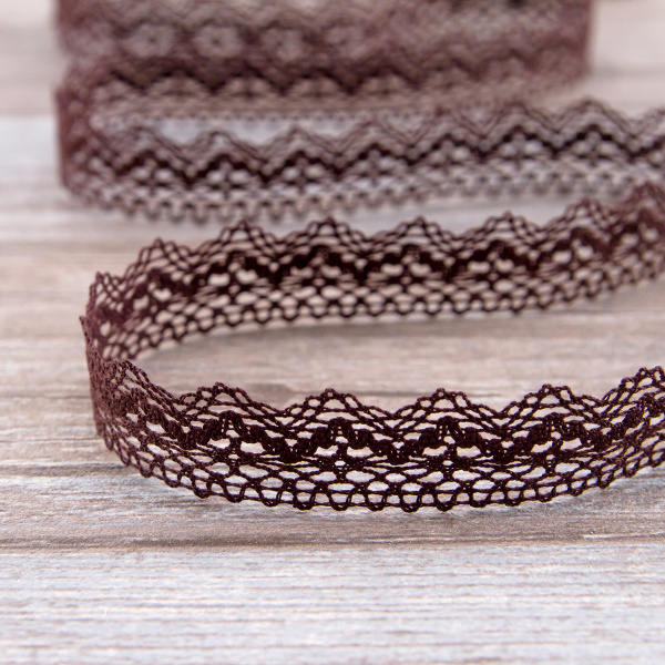 Мерсеризованное хлопковое кружево, 25 мм, цвет темно-коричневый. Арт 3207/05                 