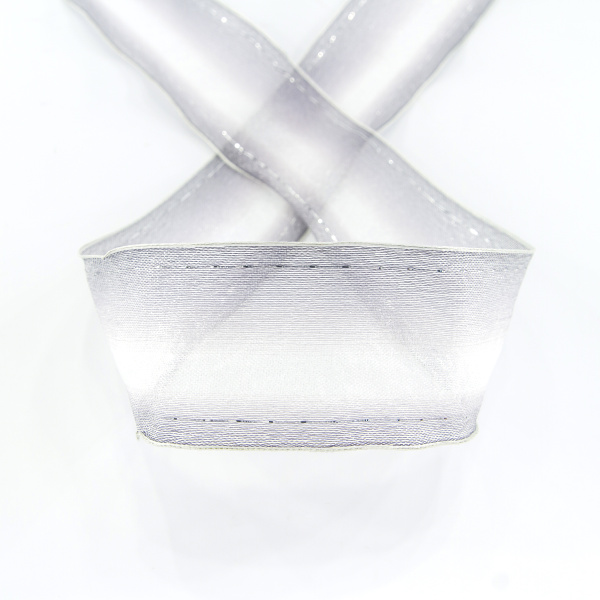 Лента органза с рисунком с проволокой по краю SAFISA, цвет серый, 50 мм, 15 м. Арт 25167-50мм-02            