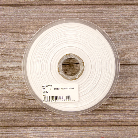 Косая бейка хлопок, 20 мм, 20 м, цвет 02, цвет белый. Арт 6570-20мм-02    