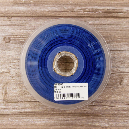 Косая бейка атласная 20 мм, 25 м, цвет 13, синий. Арт 6260-20мм-13            