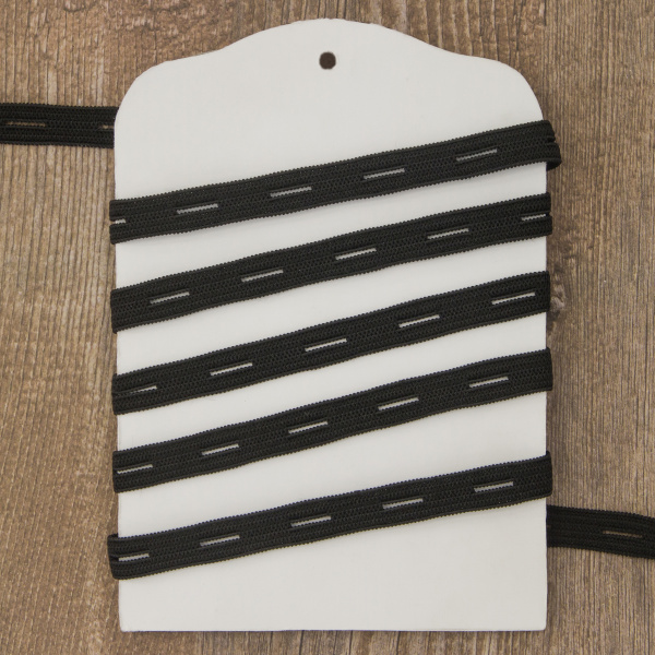 Резинка перфорированная, 9 мм, цвет черный. Арт 854128206P7001          