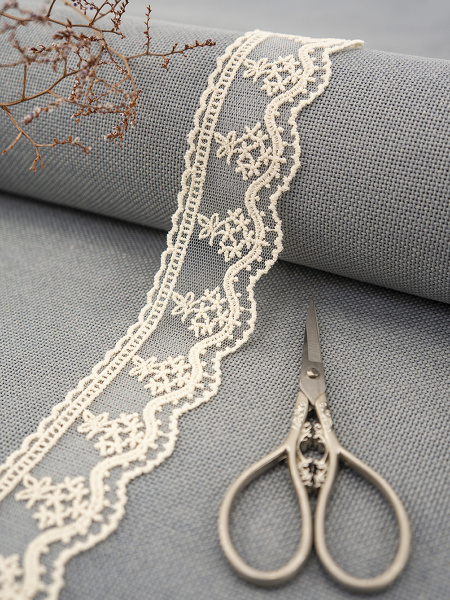 Кружево-вышивка на тюле, 23 мм, цвет бежевый, 100% полиэстер, 4,5 м. Арт T-3011.371